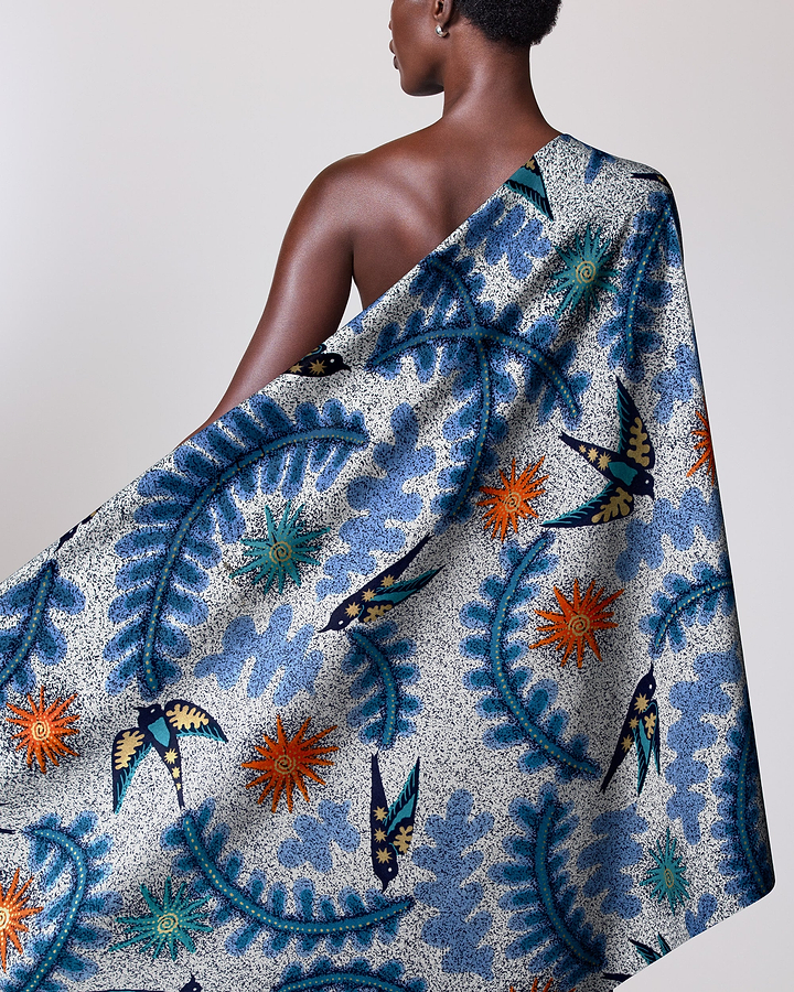One-shoulder wrap dress vibrant blue satin royal vlw1252.004
