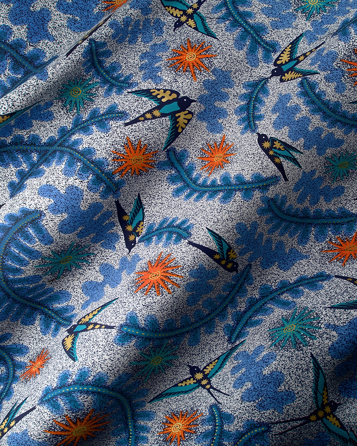 Blue fabric vibrant pattern stylized satin royal vlw1252.004