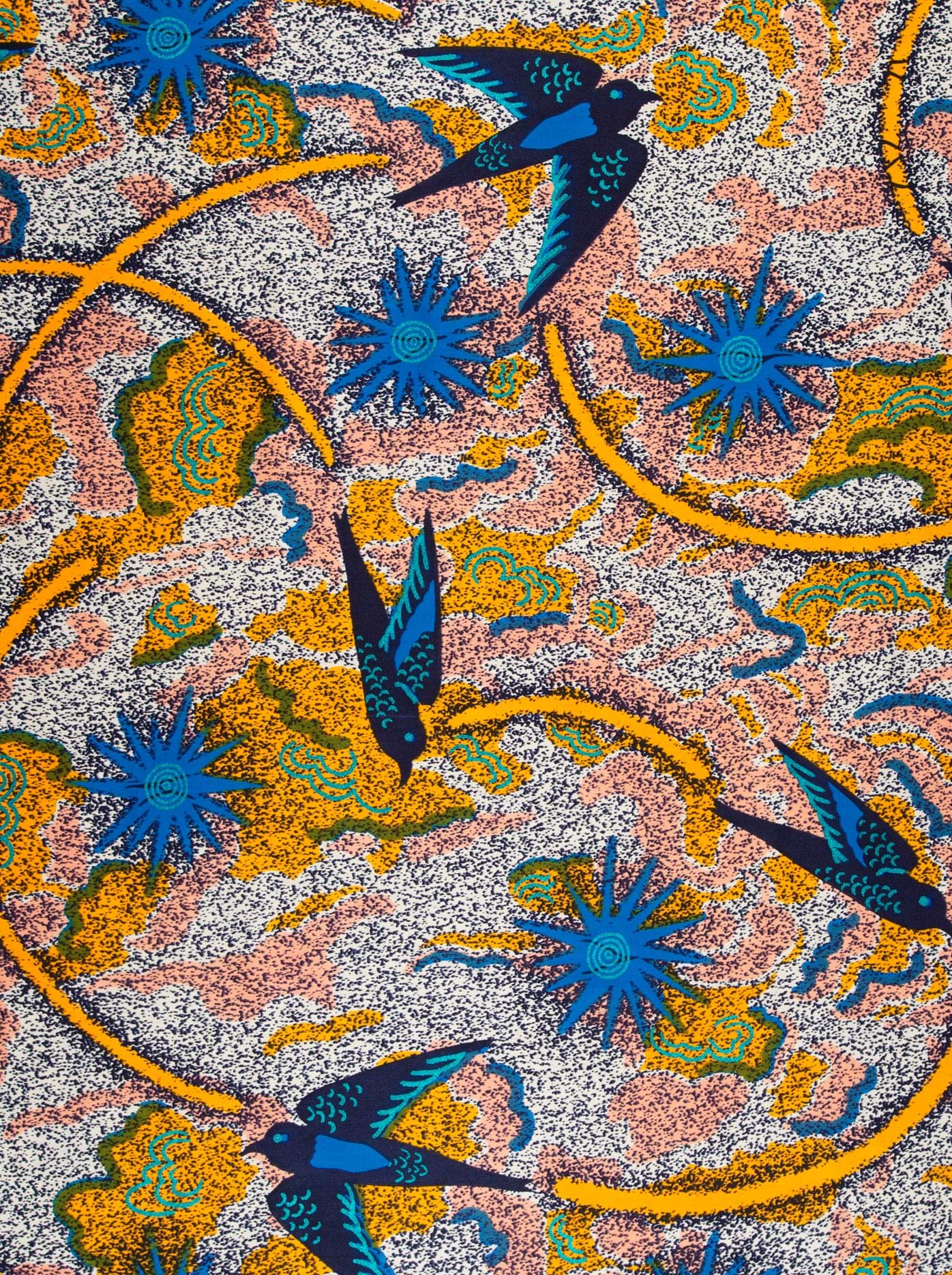 Vibrant blue swallow birds teal satin royal vlw1252.005