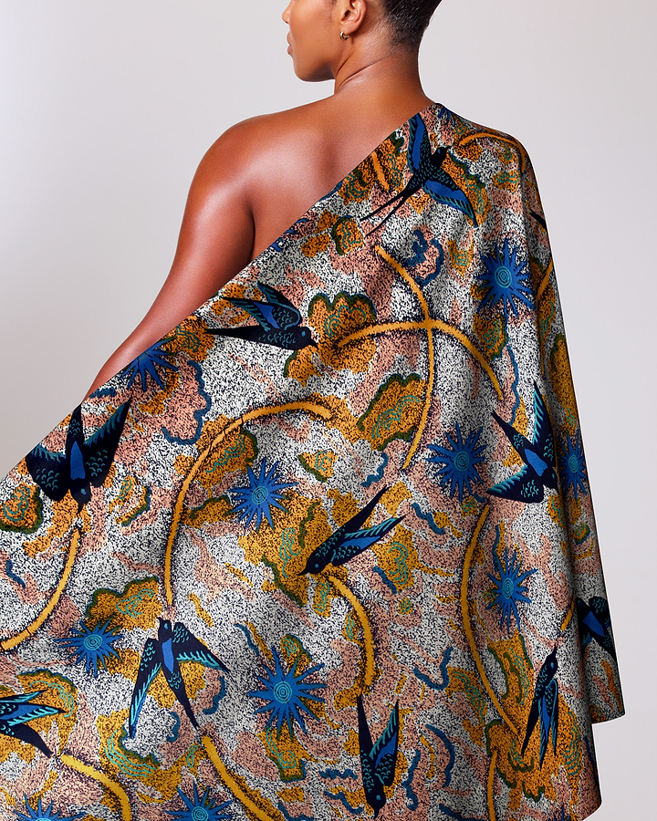Vibrant one-shoulder wrap dress bold satin royal vlw1252.005