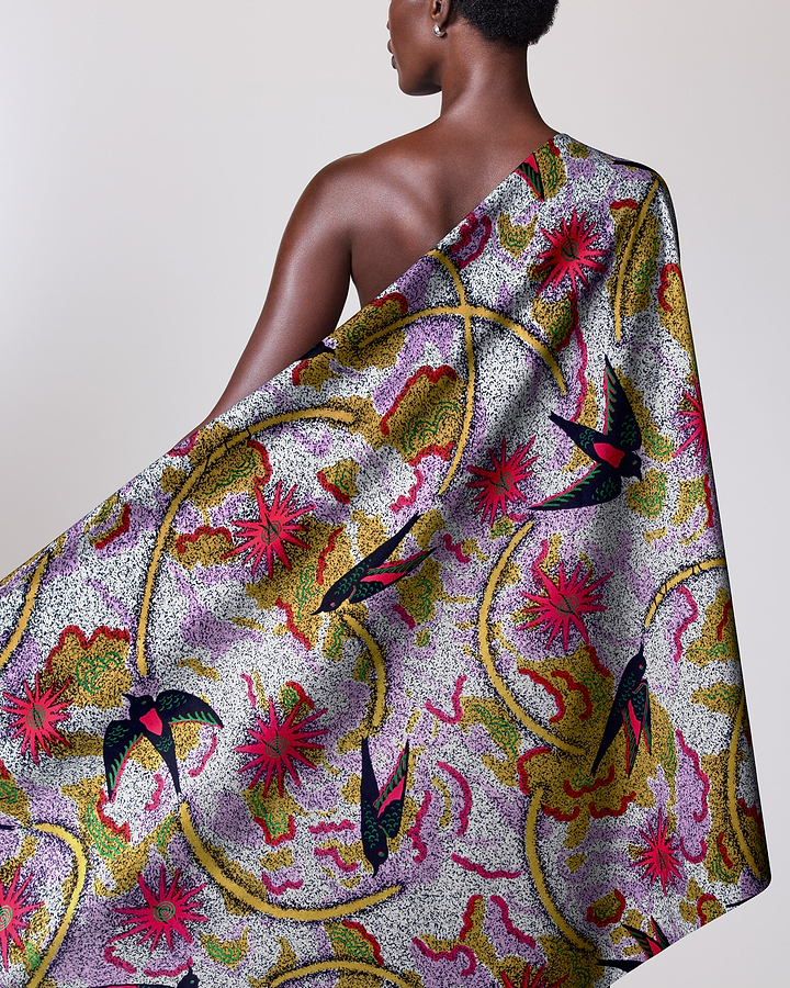 Vibrant patterned wrap dress bold satin royal vlw1252.006