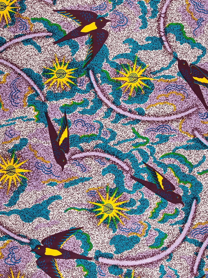 Vibrant patterned fabric stylized birds satin royal vlw1252.007
