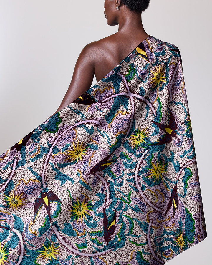 Vibrant one-shoulder wrap dress bold satin royal vlw1252.007