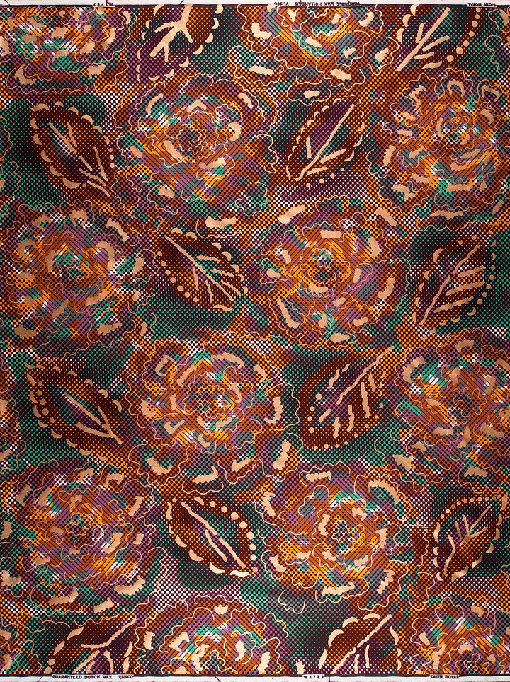 Vibrant intricate floral leaf patterned satin royal vlw1787.001
