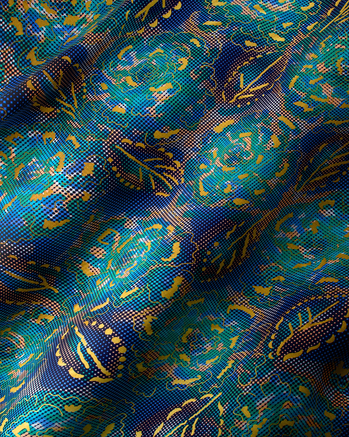 Blue gold patterned fabric intricate satin royal vlw1787.002