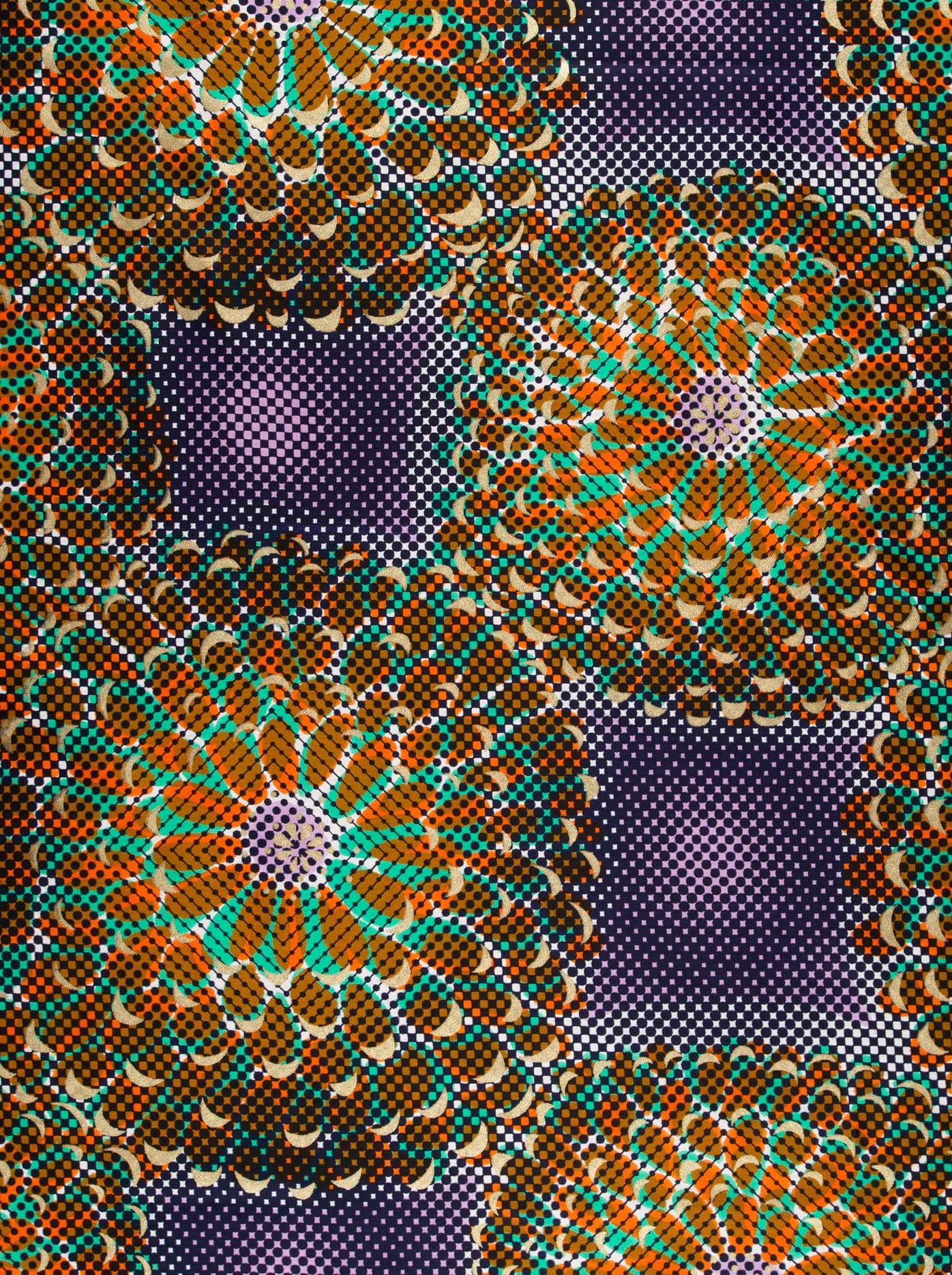 Vibrant halftone-printed floral pattern orange satin royal vlw1787.004