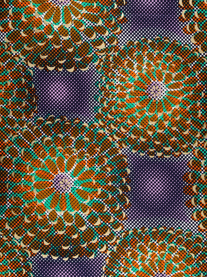 Vibrant halftone-printed floral pattern orange satin royal vlw1787.004