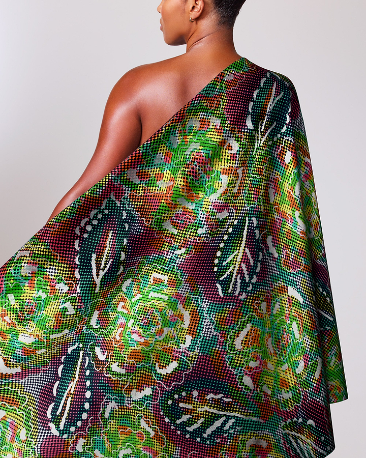 Vibrant one-shoulder wrap dress bold satin royal vlw1787.005