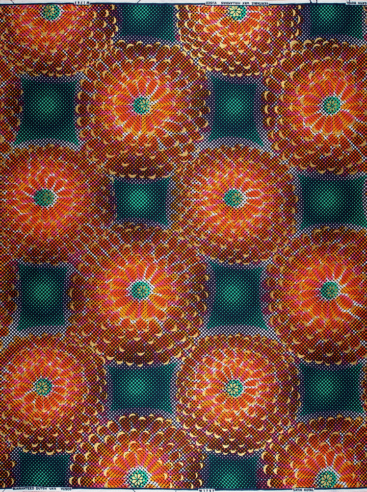 Vibrant orange green floral patterned satin royal vlw1787.006