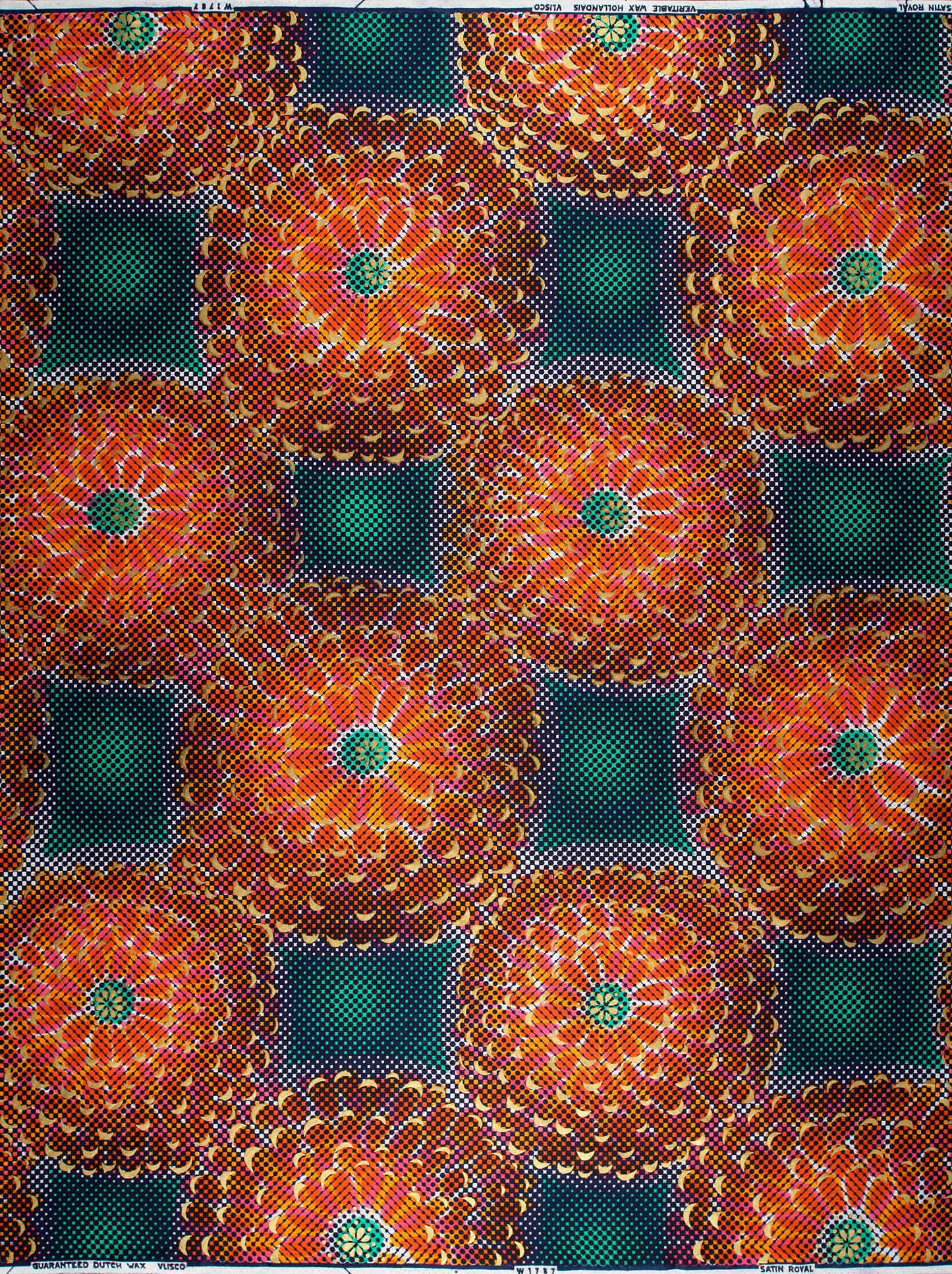 Vibrant orange green floral patterned satin royal vlw1787.006