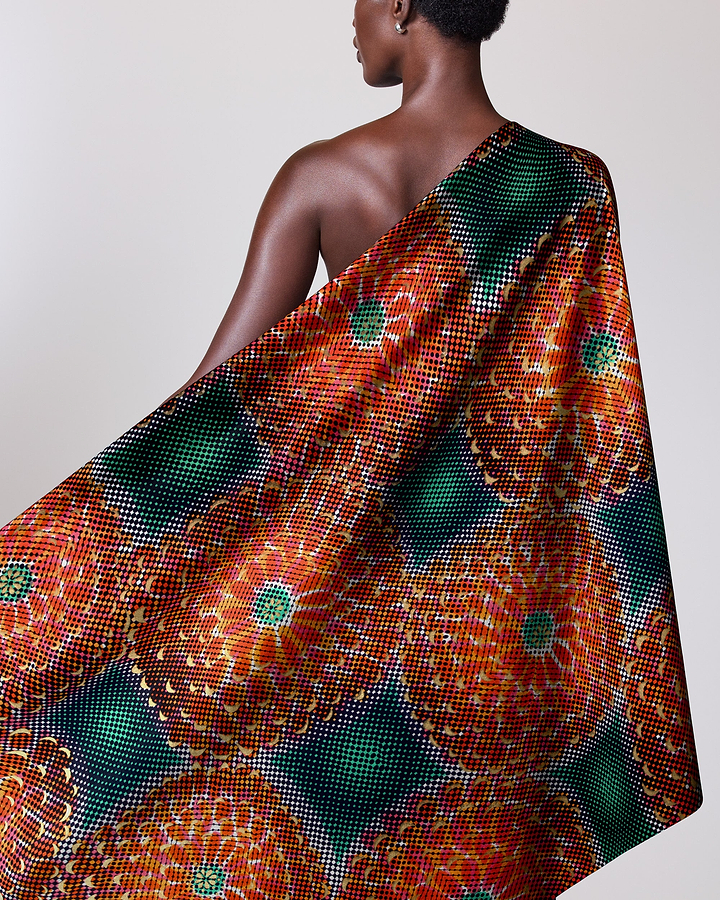 Vibrant orange green patterned fabric satin royal vlw1787.006
