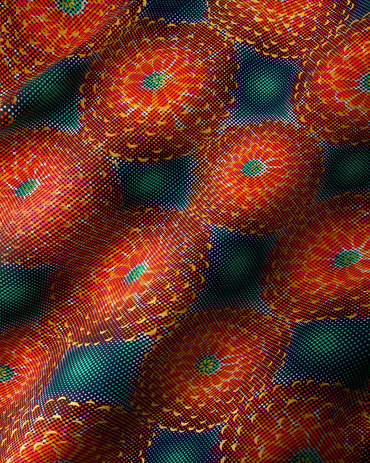 Vibrant orange green floral patterned satin royal vlw1787.006