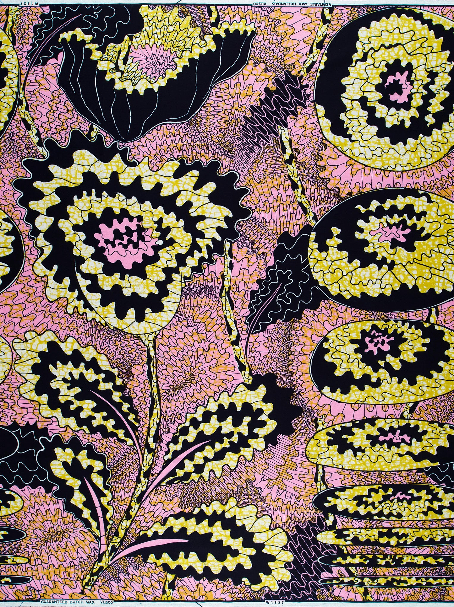 Vibrant pink yellow floral-patterned fabric wax hollandais vlw1827.001