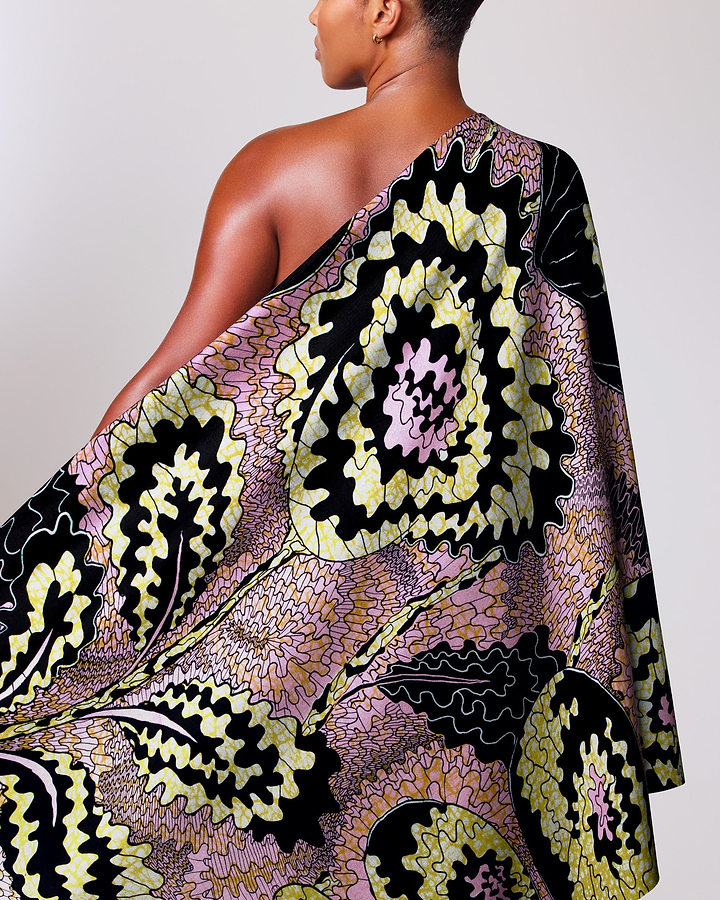 Vibrant one-shoulder wrap dress bold wax hollandais vlw1827.001