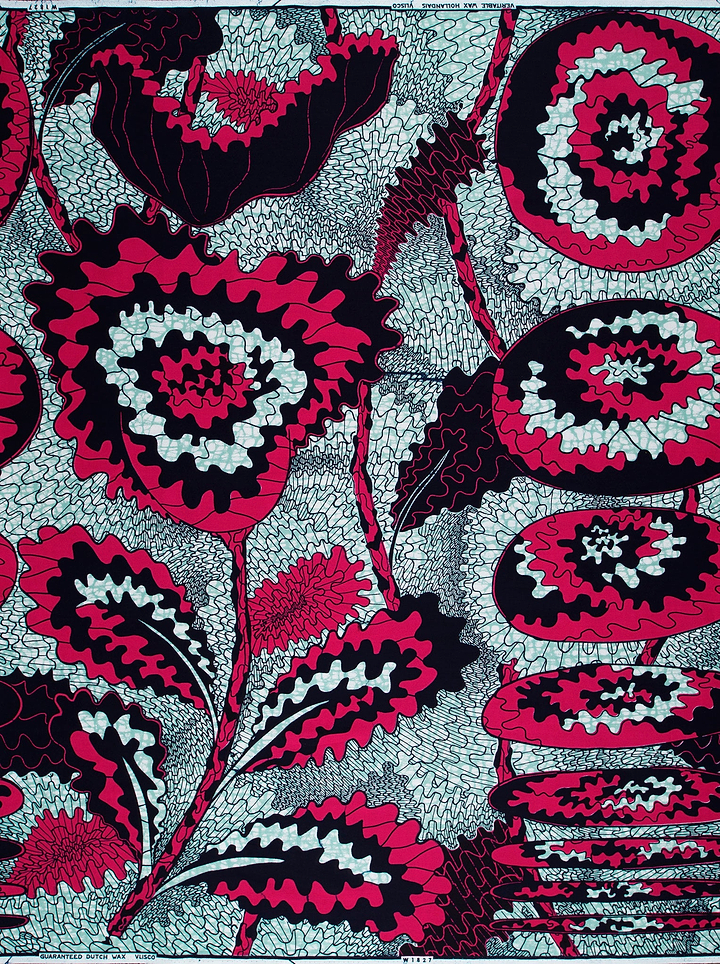 Vibrant red black white floral-patterned wax hollandais vlw1827.002