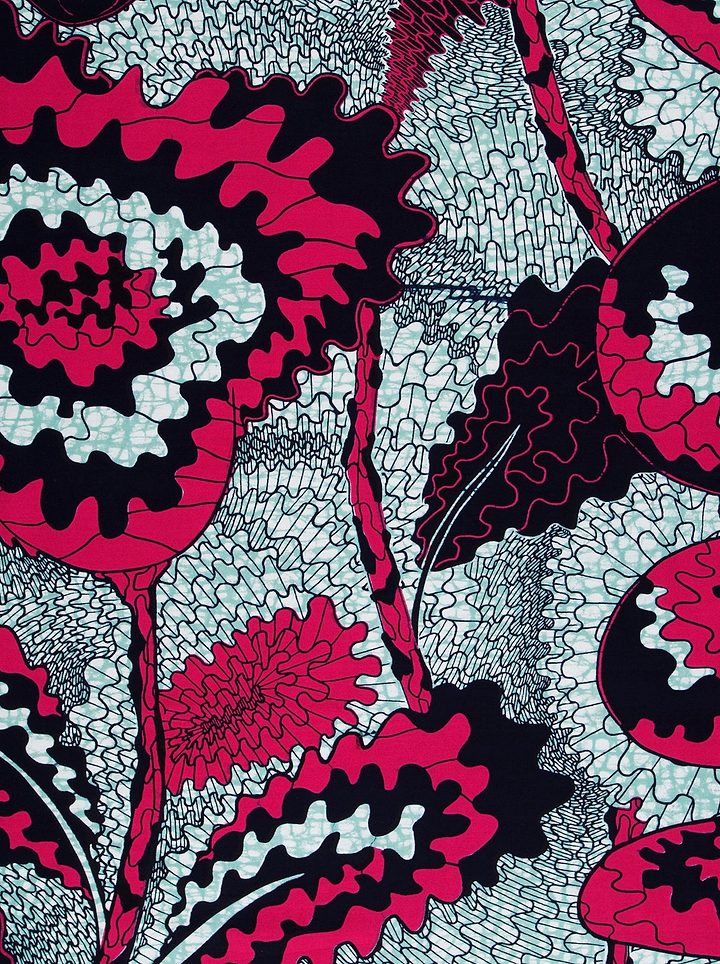 Vibrant red black floral patterned wax hollandais vlw1827.002