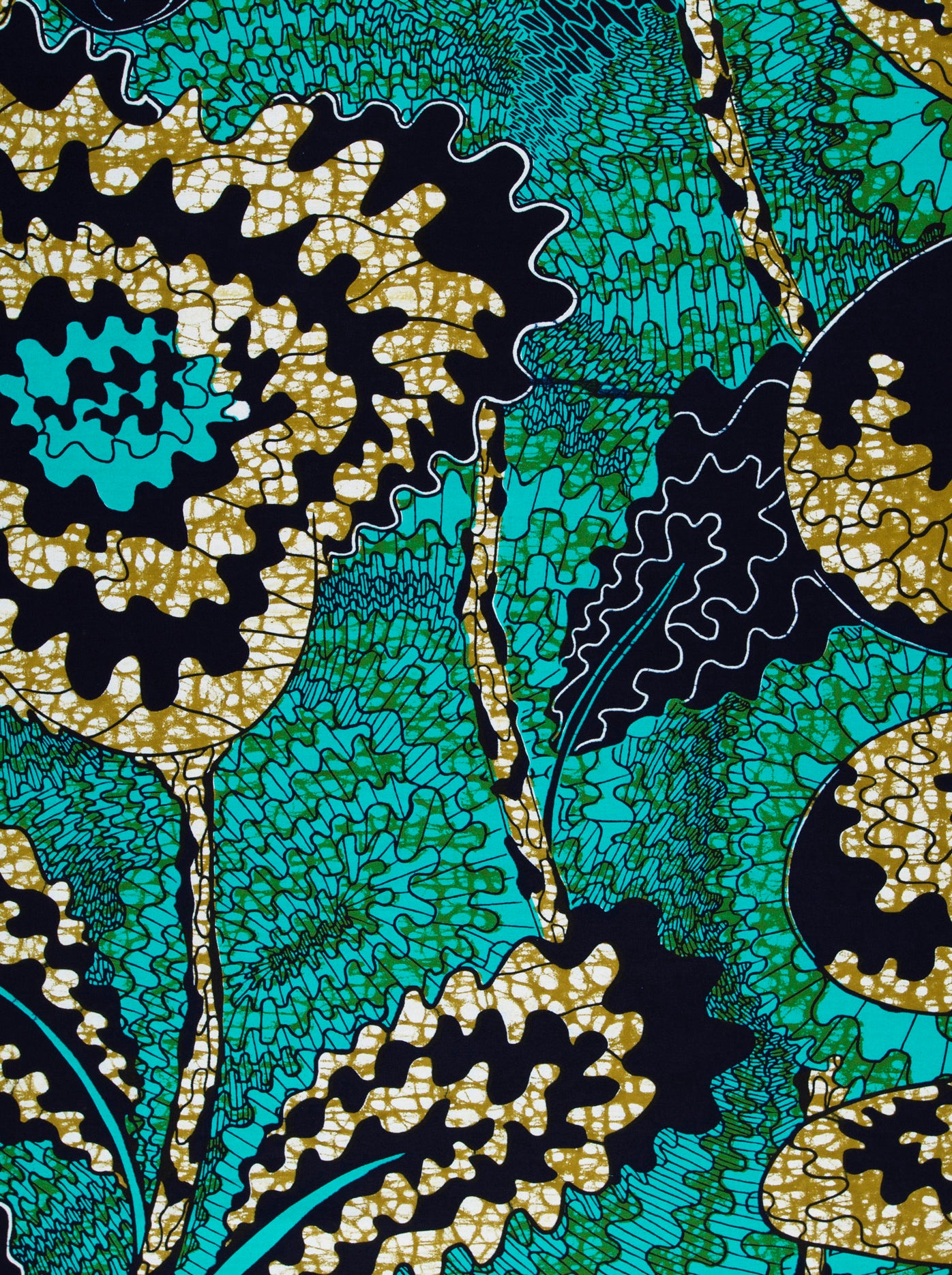 Vibrant turquoise gold patterned fabric wax hollandais vlw1827.003