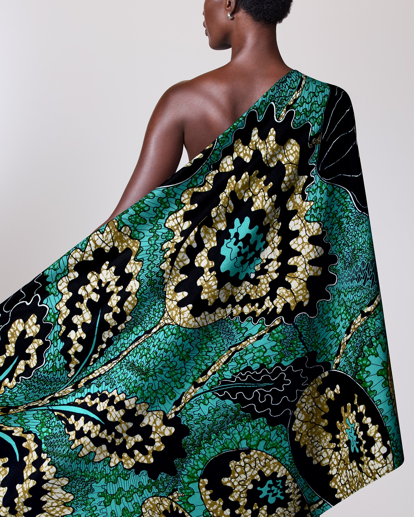 Vibrant teal gold patterned african wax hollandais vlw1827.003