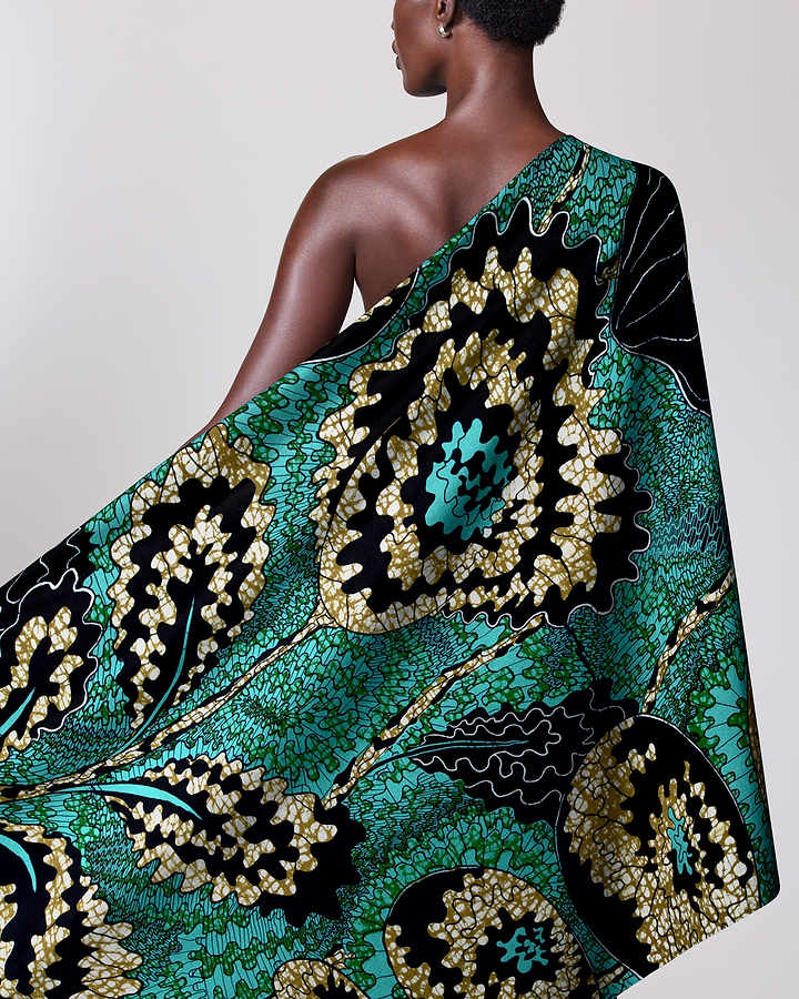 Vibrant teal gold patterned african wax hollandais vlw1827.003