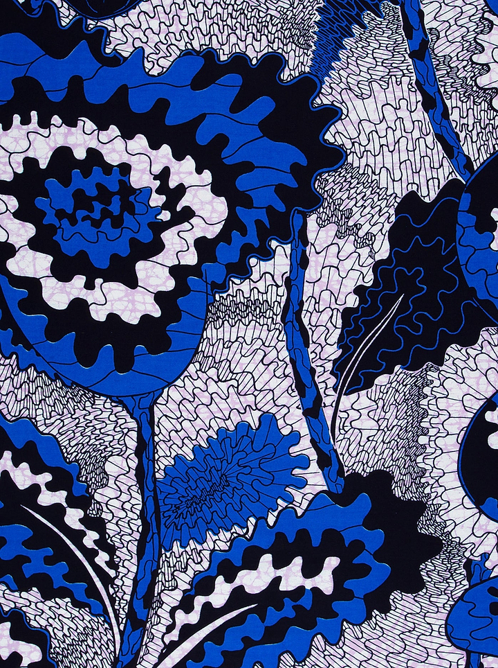 Vibrant blue black floral patterned wax hollandais vlw1827.004