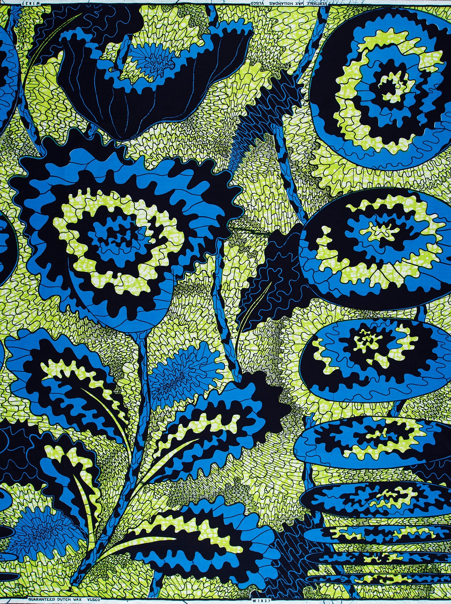 Vibrant blue lime green floral-patterned wax hollandais vlw1827.005