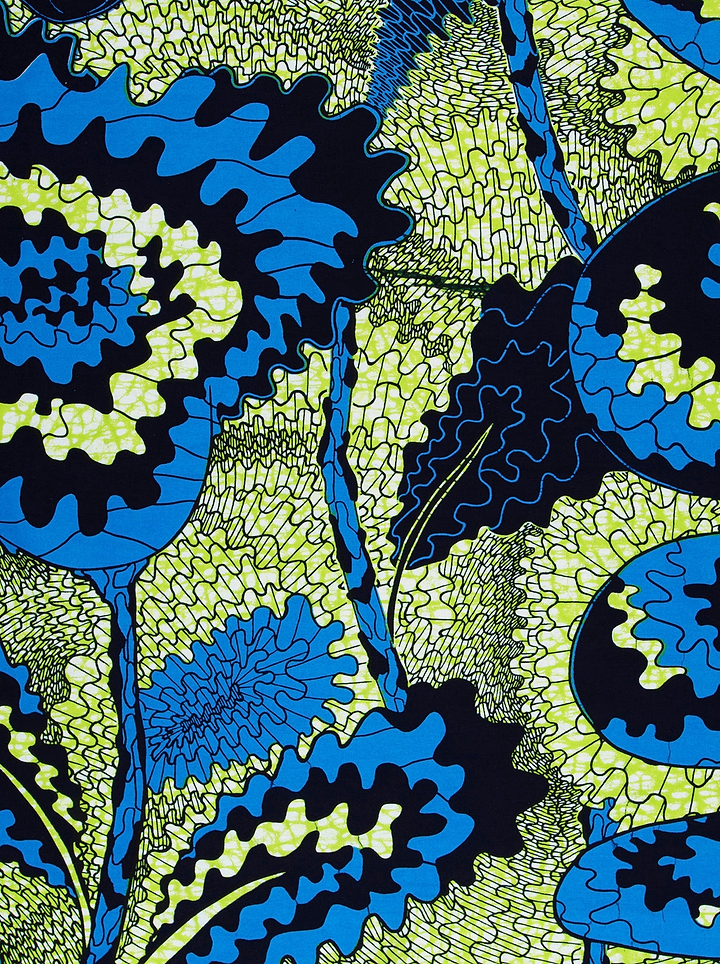 Vibrant blue lime green floral wax hollandais vlw1827.005