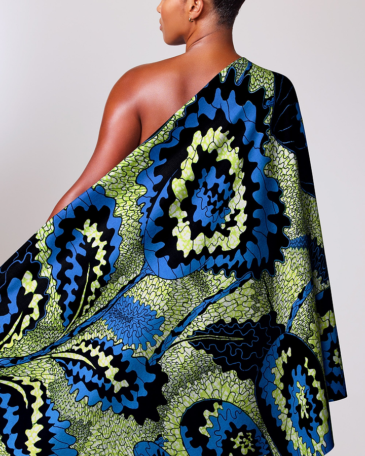 Vibrant one-shoulder wrap dress bold wax hollandais vlw1827.005
