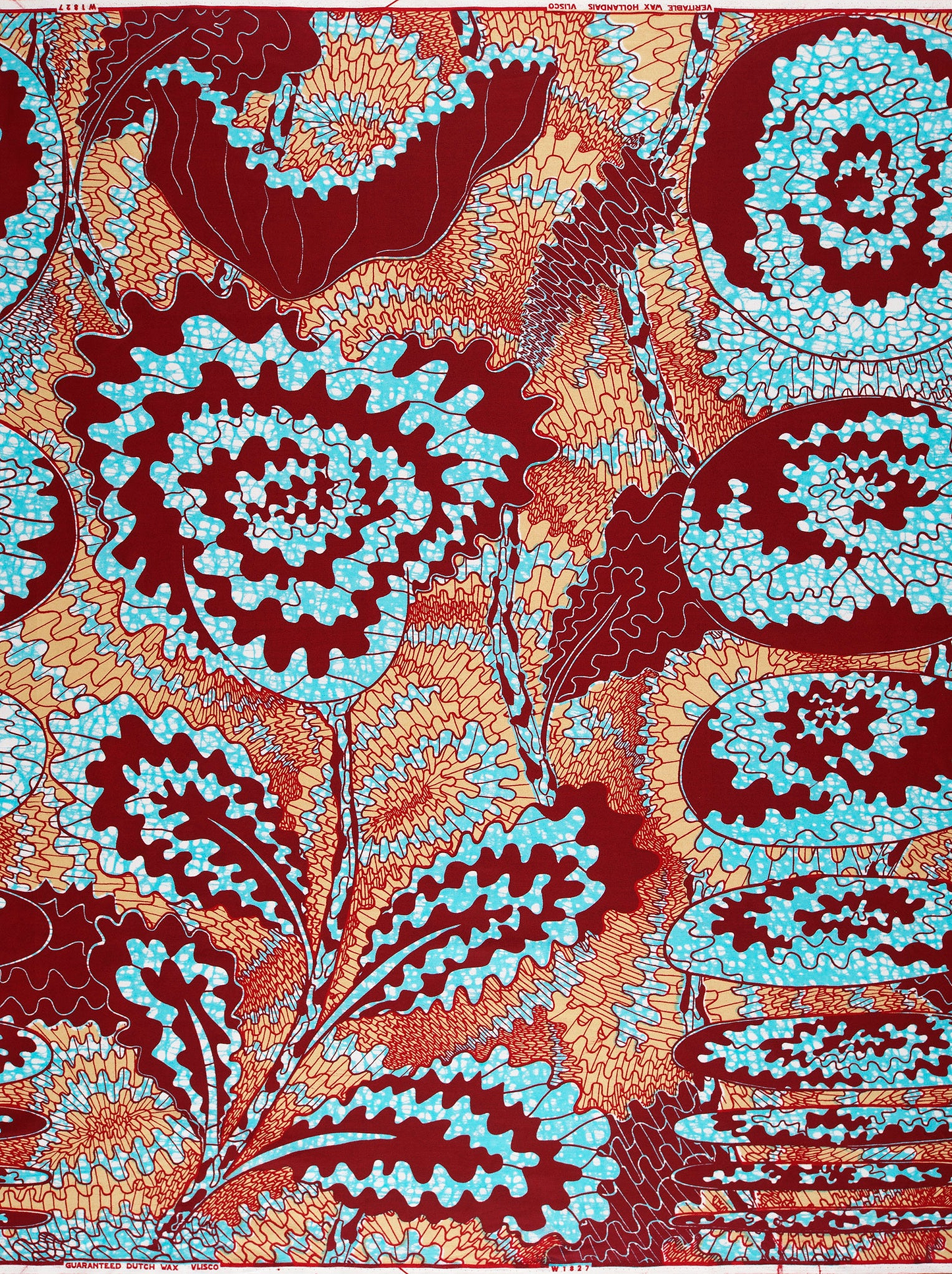 Vibrant floral fabric bold maroon wax hollandais vlw1827.006