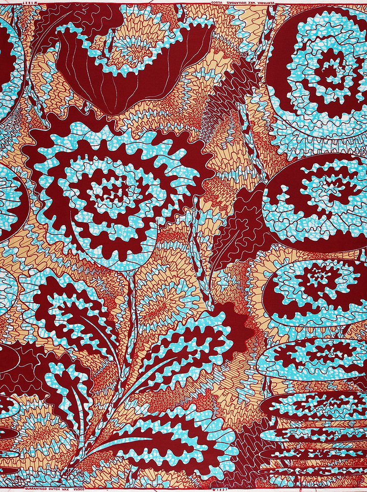 Vibrant floral fabric bold maroon wax hollandais vlw1827.006