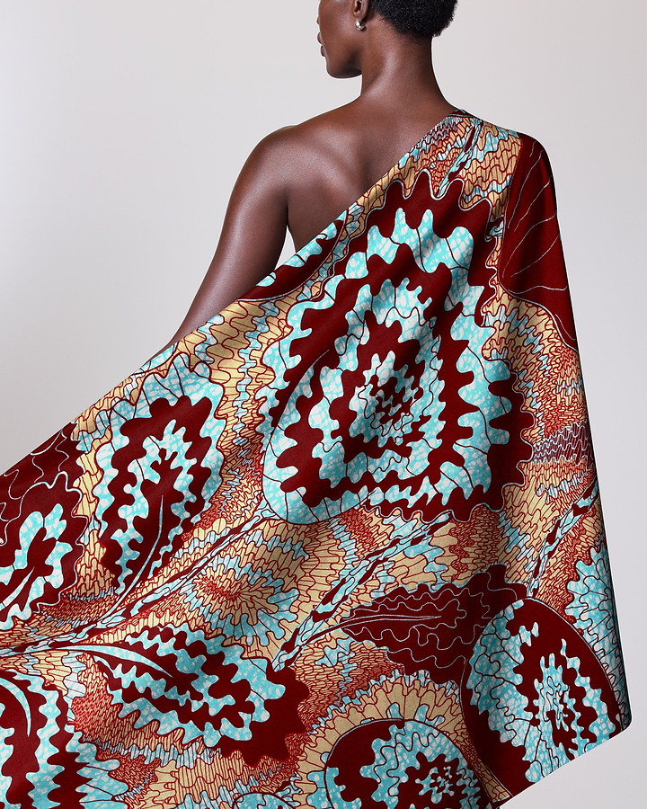 Vibrant one-shoulder wrap dress bold wax hollandais vlw1827.006