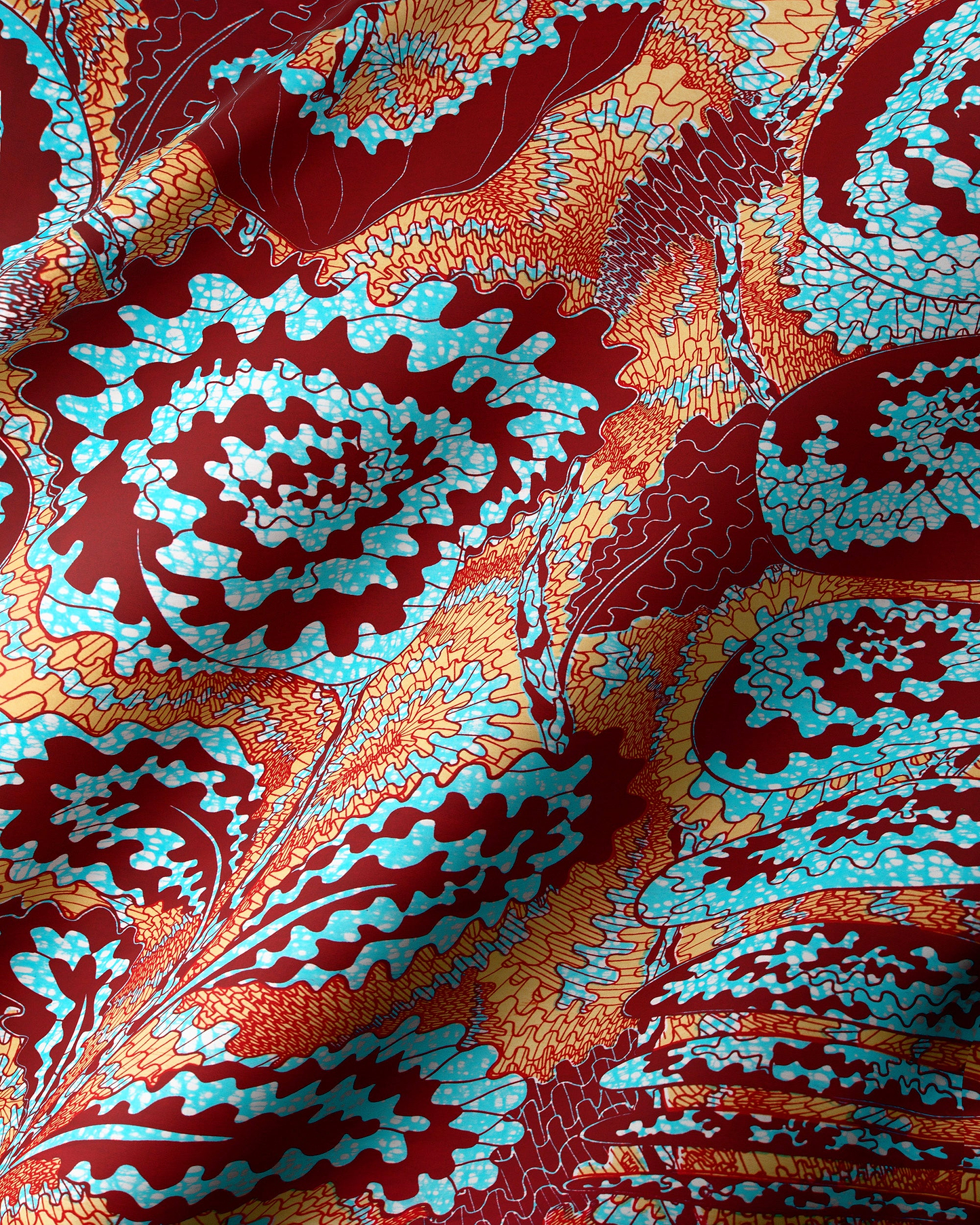 Vibrant fabric bold maroon turquoise wax hollandais vlw1827.006