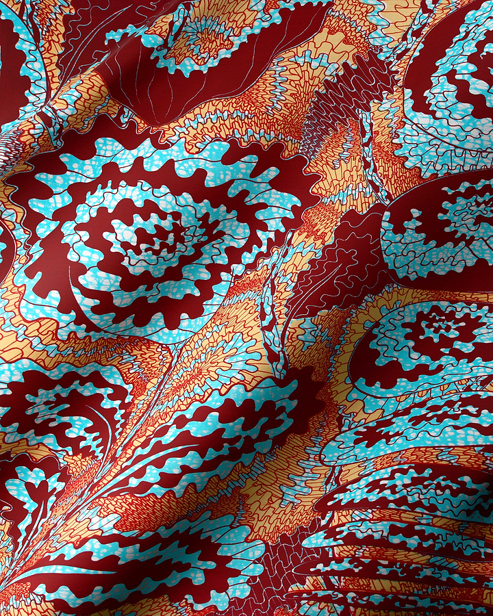 Vibrant fabric bold maroon turquoise wax hollandais vlw1827.006