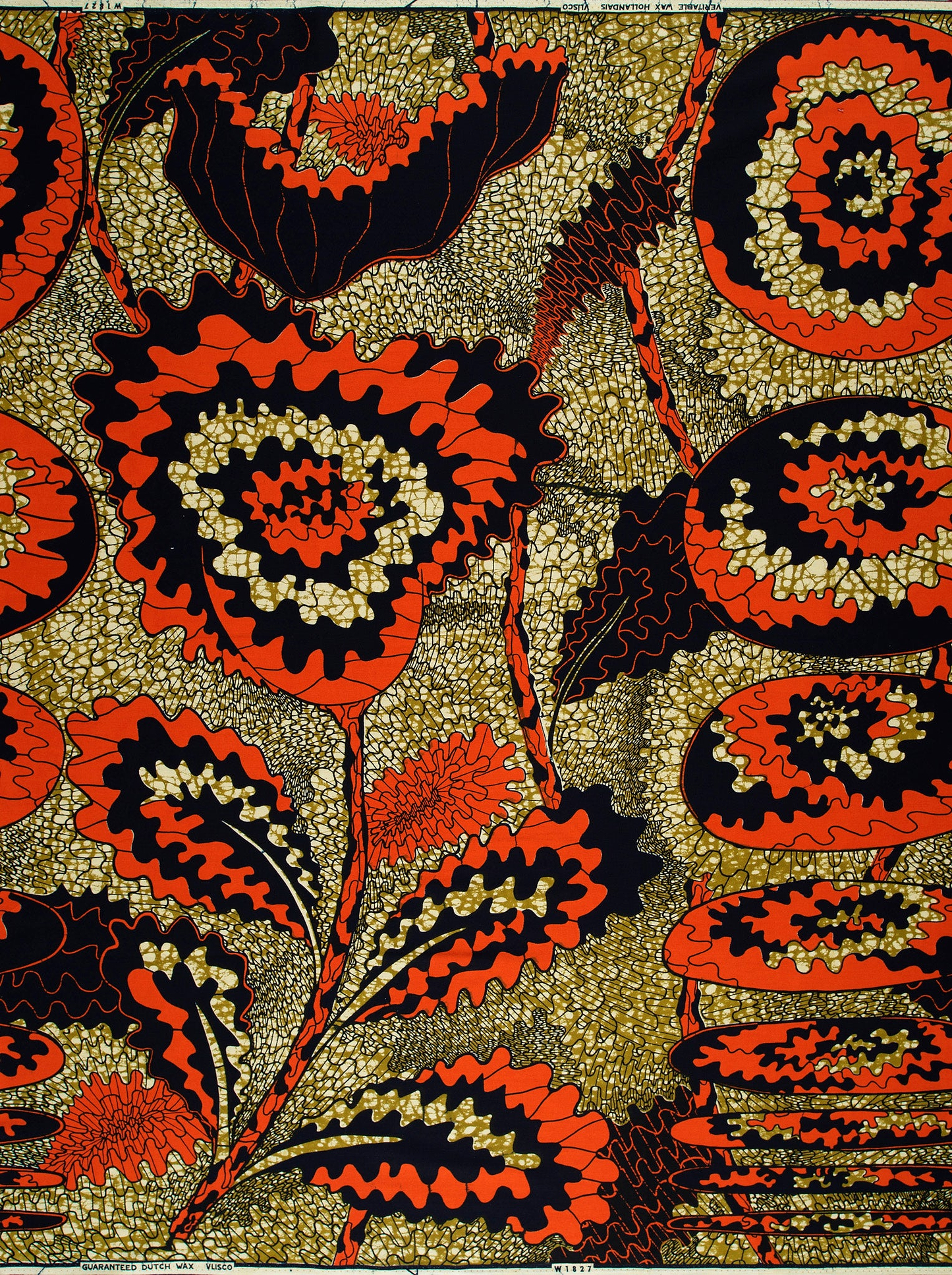 Vibrant red black floral patterned wax hollandais vlw1827.007