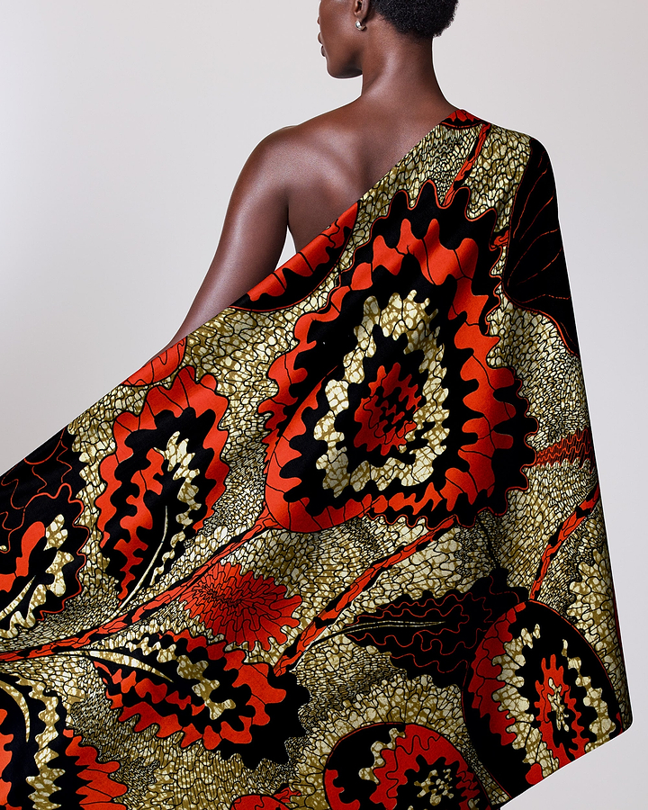 Vibrant one-shoulder wrap dress bold wax hollandais vlw1827.007