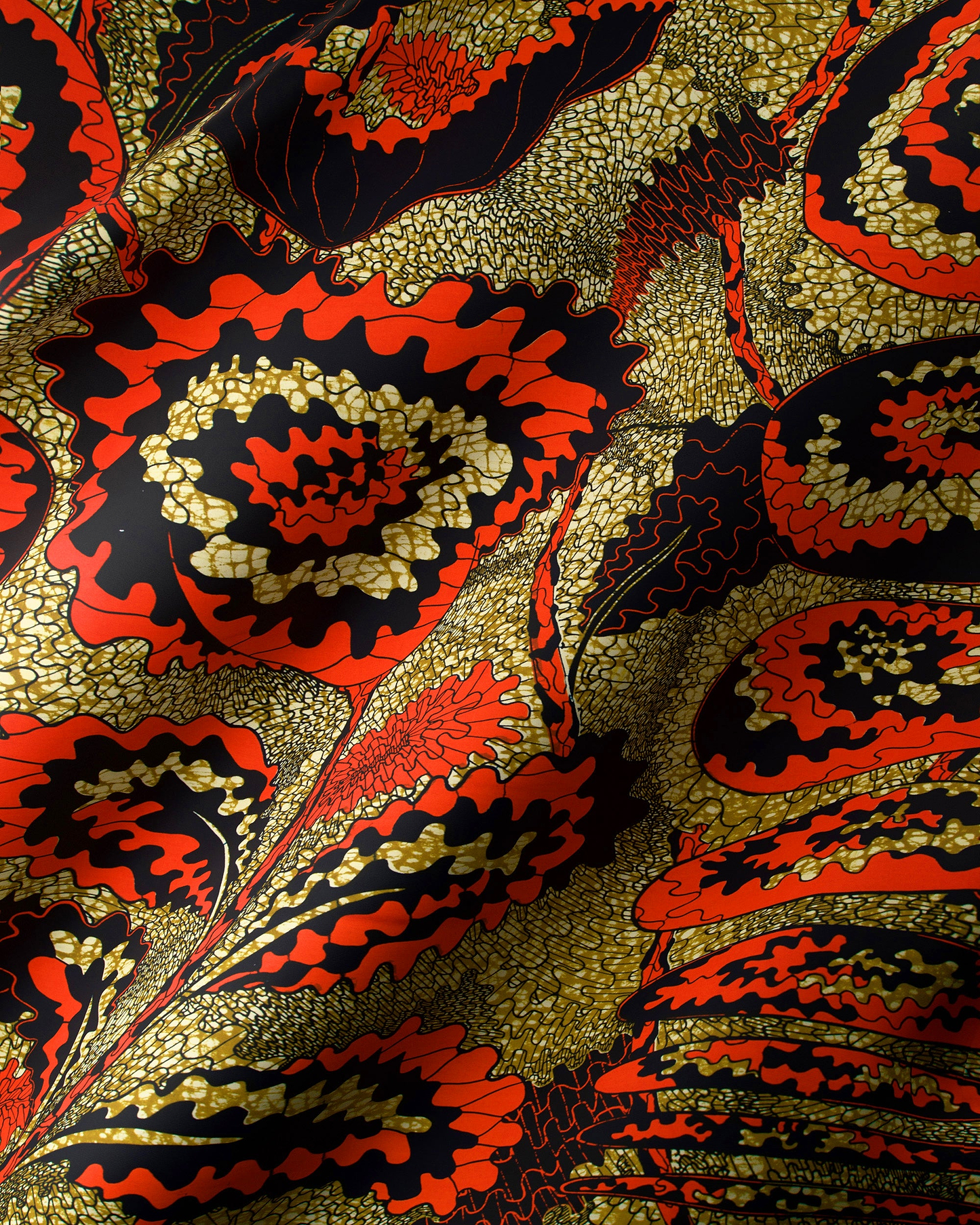 Vibrant red black floral-patterned fabric wax hollandais vlw1827.007