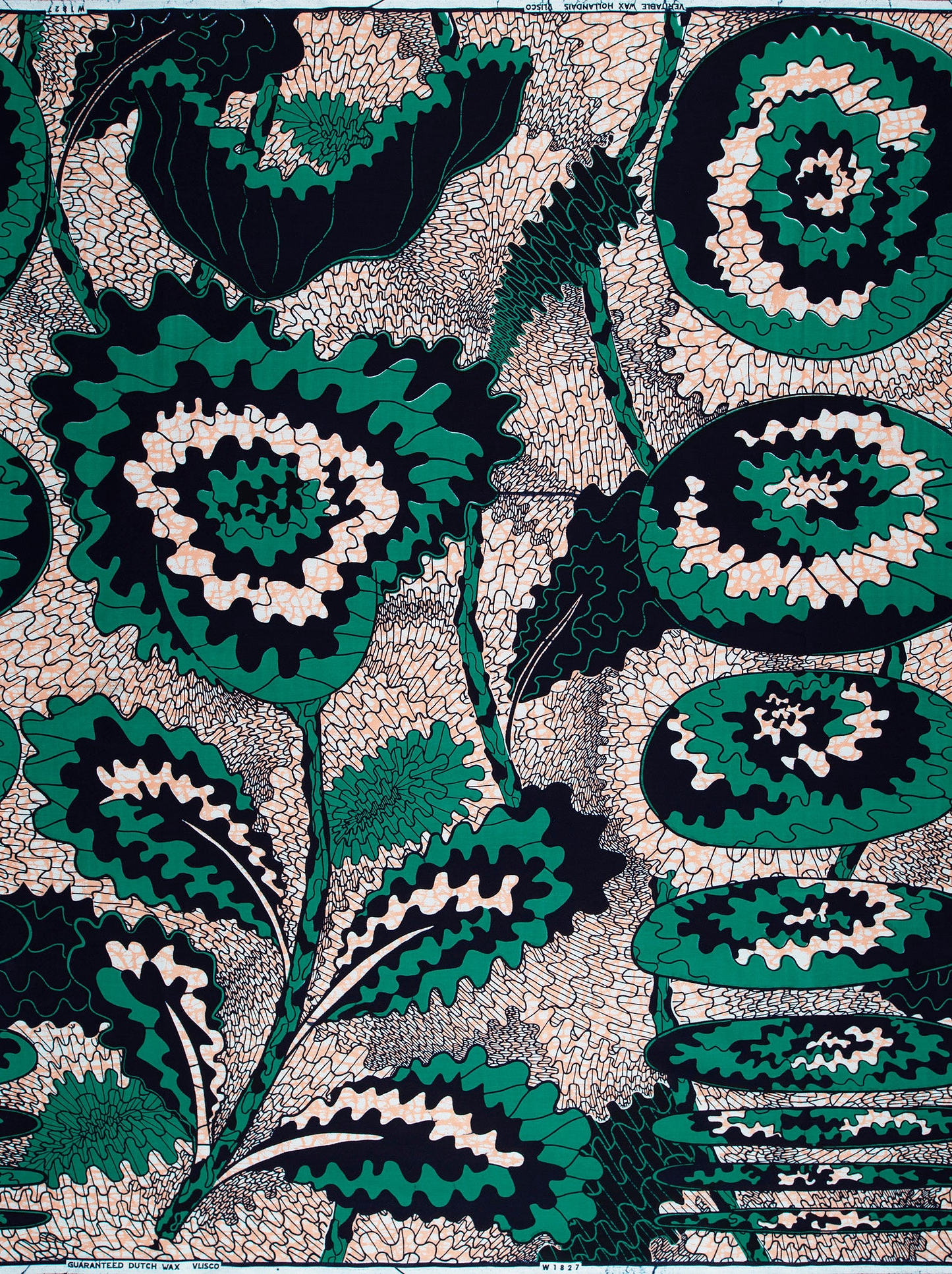 Vibrant green black floral patterned wax hollandais vlw1827.008