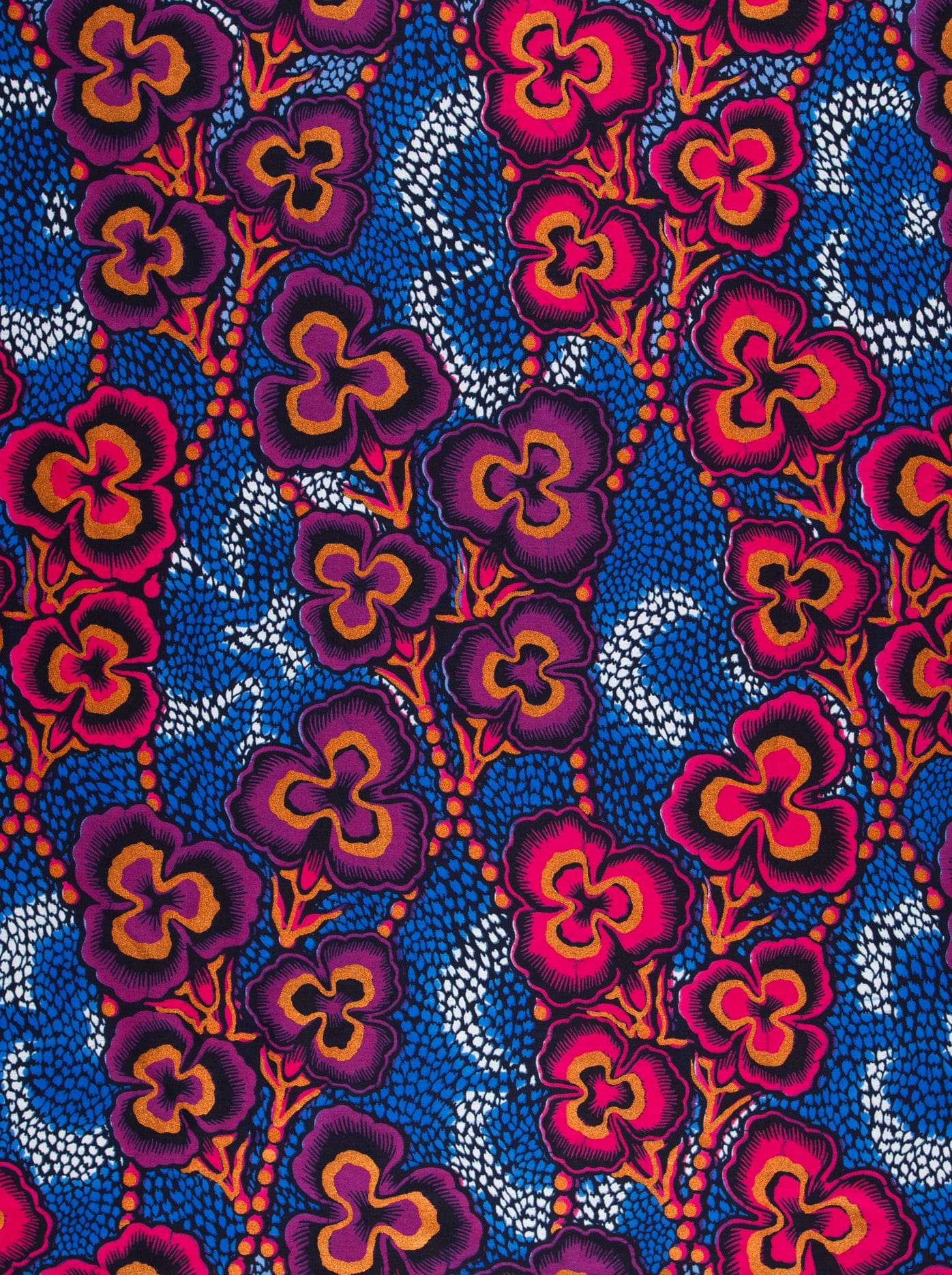 Vibrant floral-patterned fabric bold purple satin royal vlw2342.007
