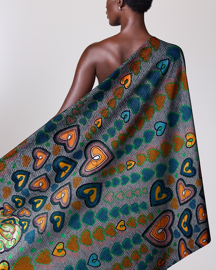 Vibrant patterned wrap scarf lively satin royal vlw2776.001