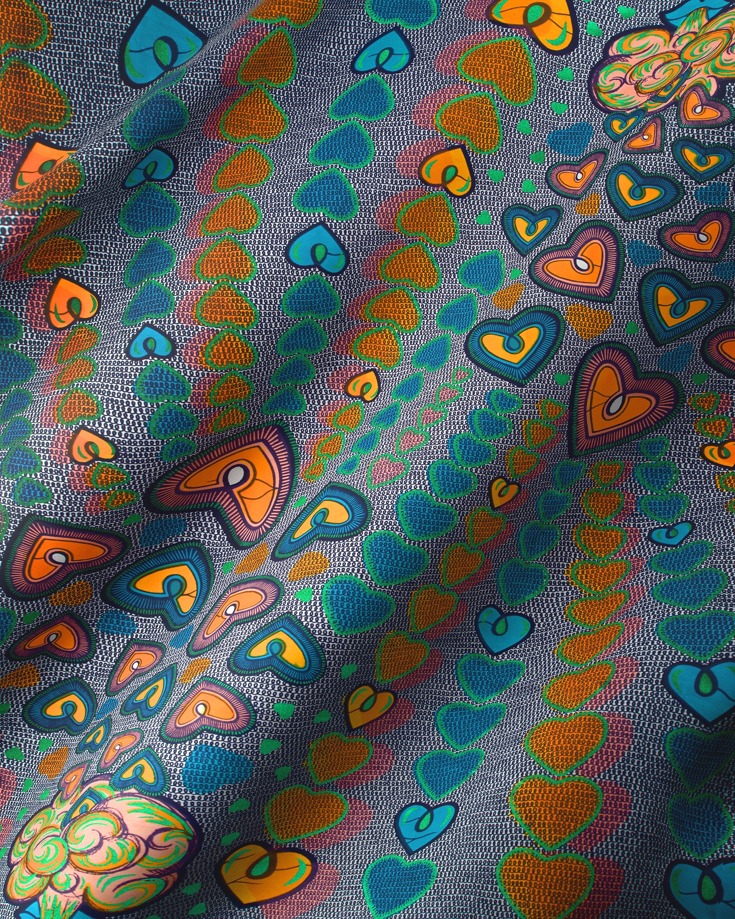 Vibrant multicolored heart-patterned fabric textured satin royal vlw2776.001
