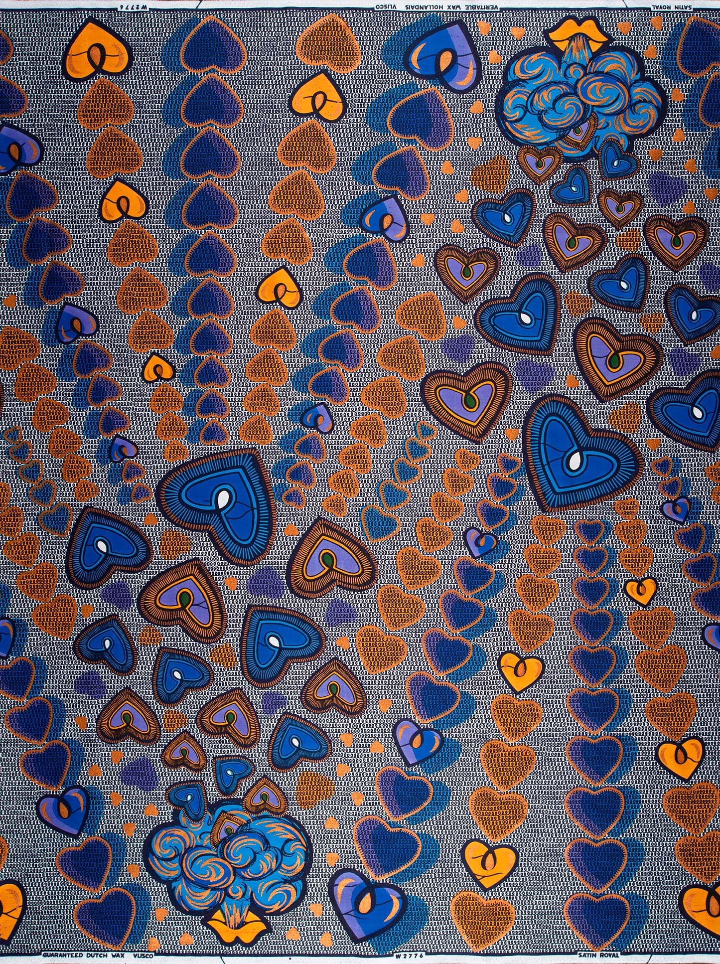 Vibrant blue orange heart-patterned fabric satin royal vlw2776.002