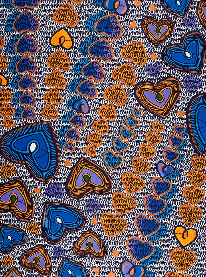 Vibrant blue orange purple heart-patterned satin royal vlw2776.002