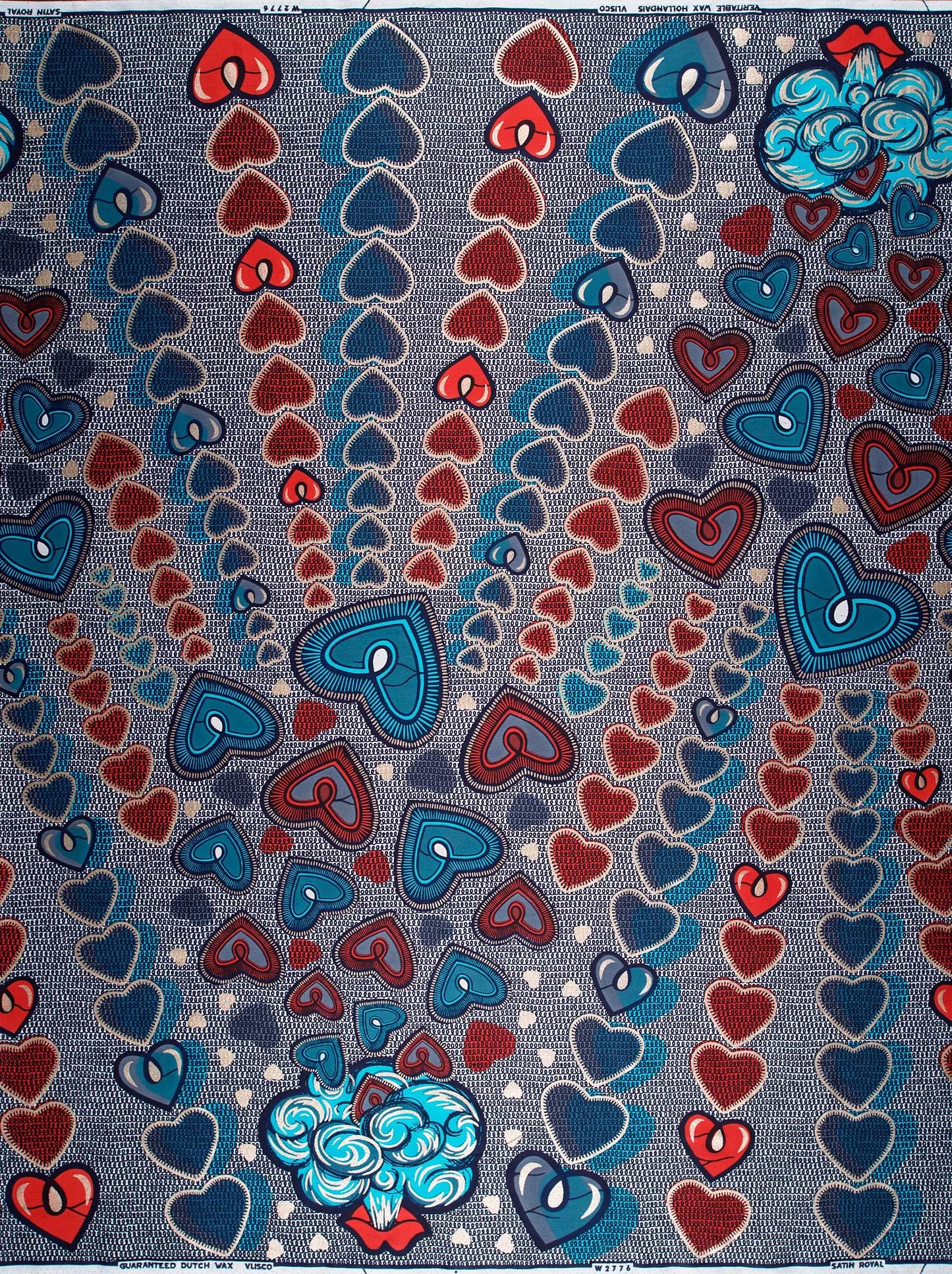 Blue red heart-patterned fabric textured satin royal vlw2776.003