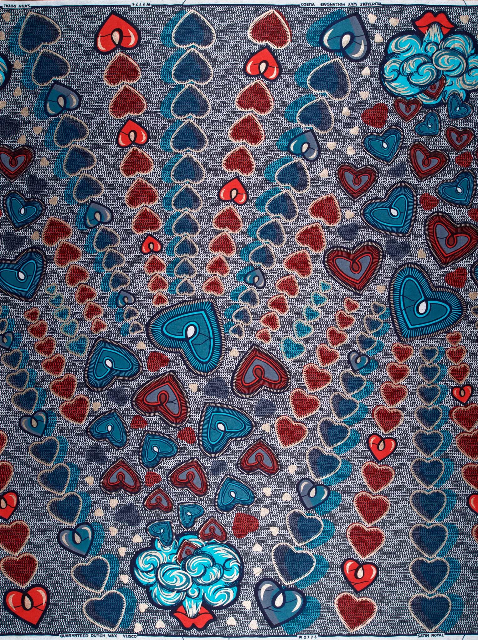 Blue red heart-patterned fabric textured satin royal vlw2776.003