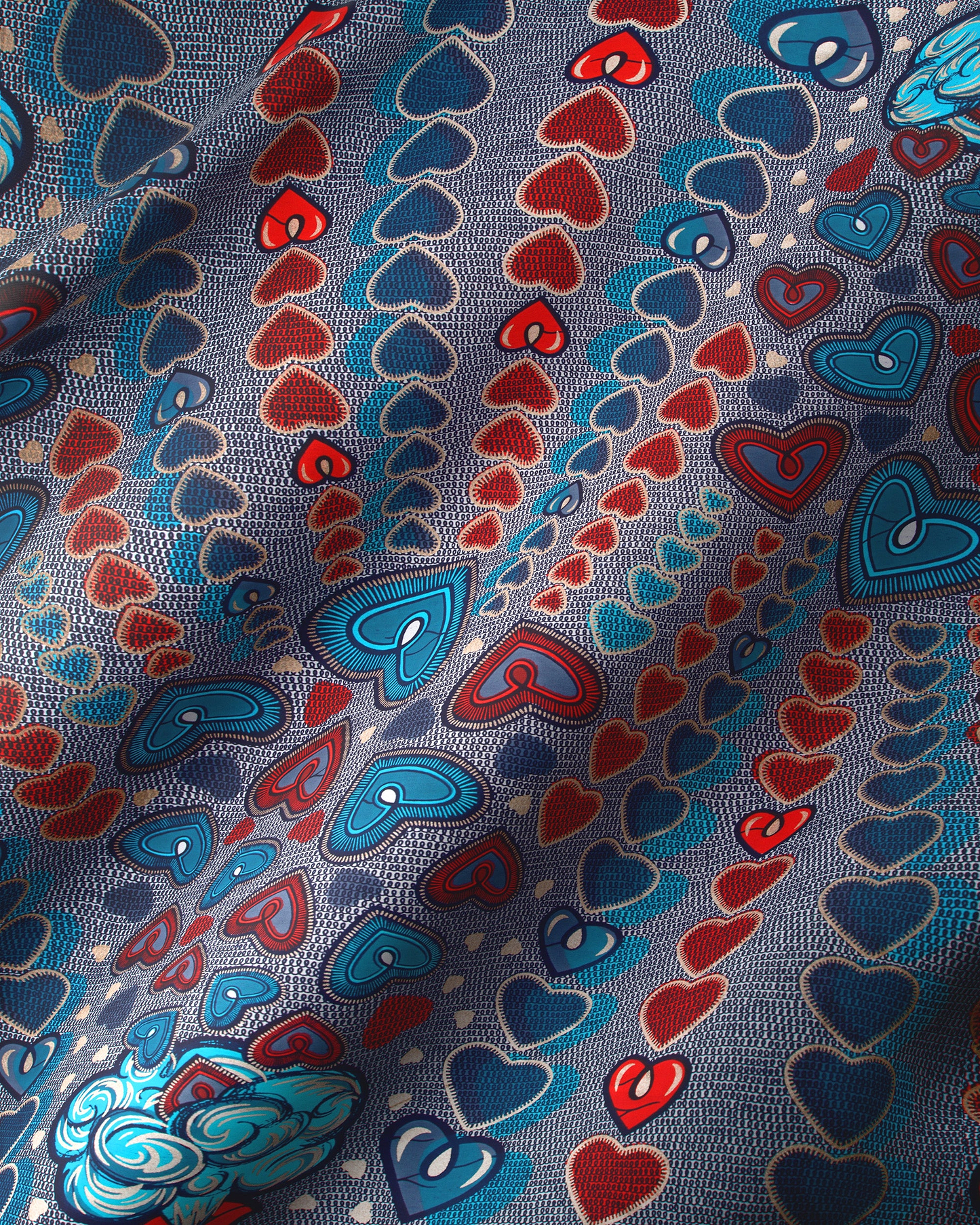 Blue red heart-patterned fabric textured satin royal vlw2776.003