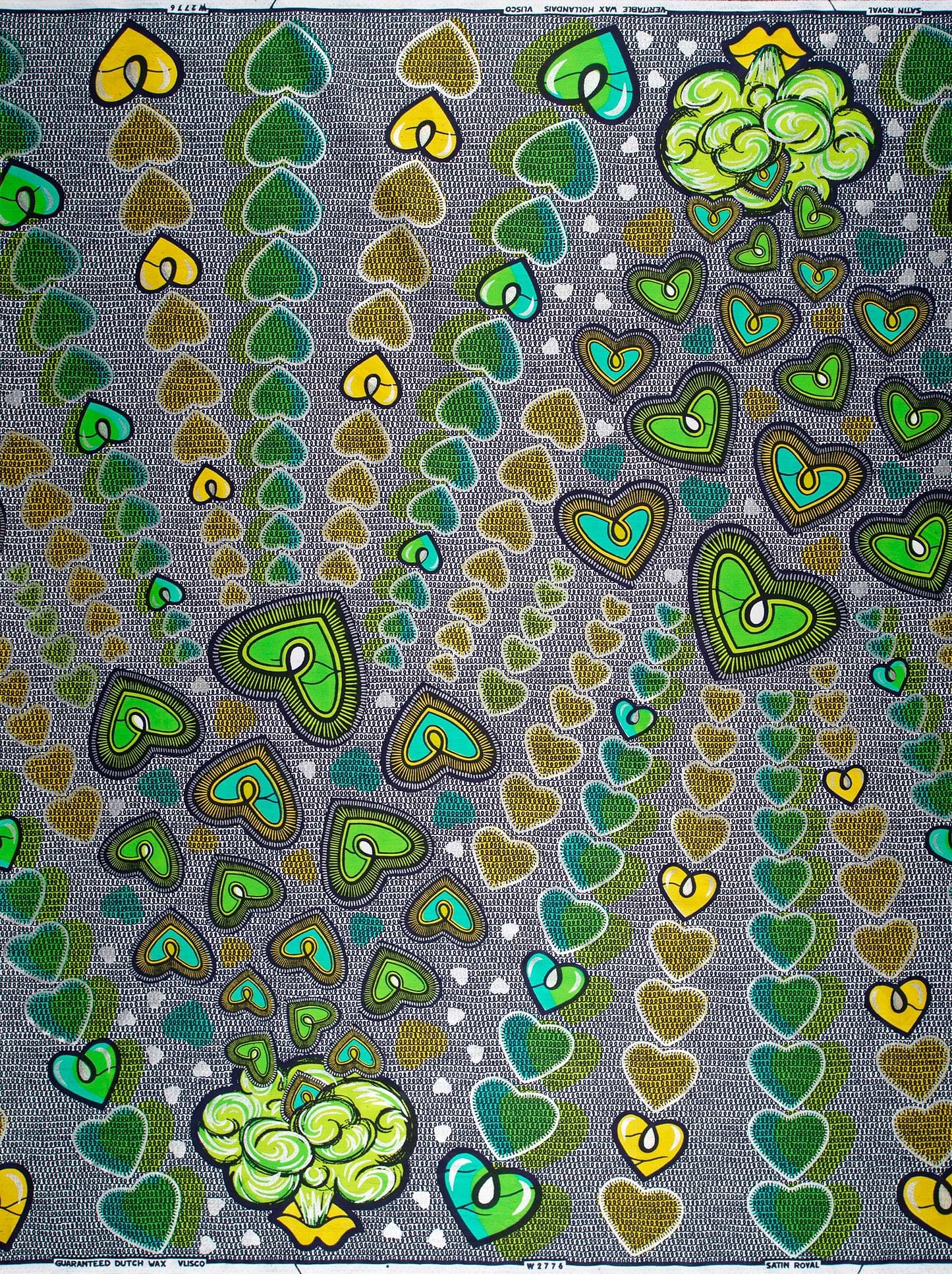 Vibrant green yellow heart-patterned african satin royal vlw2776.004
