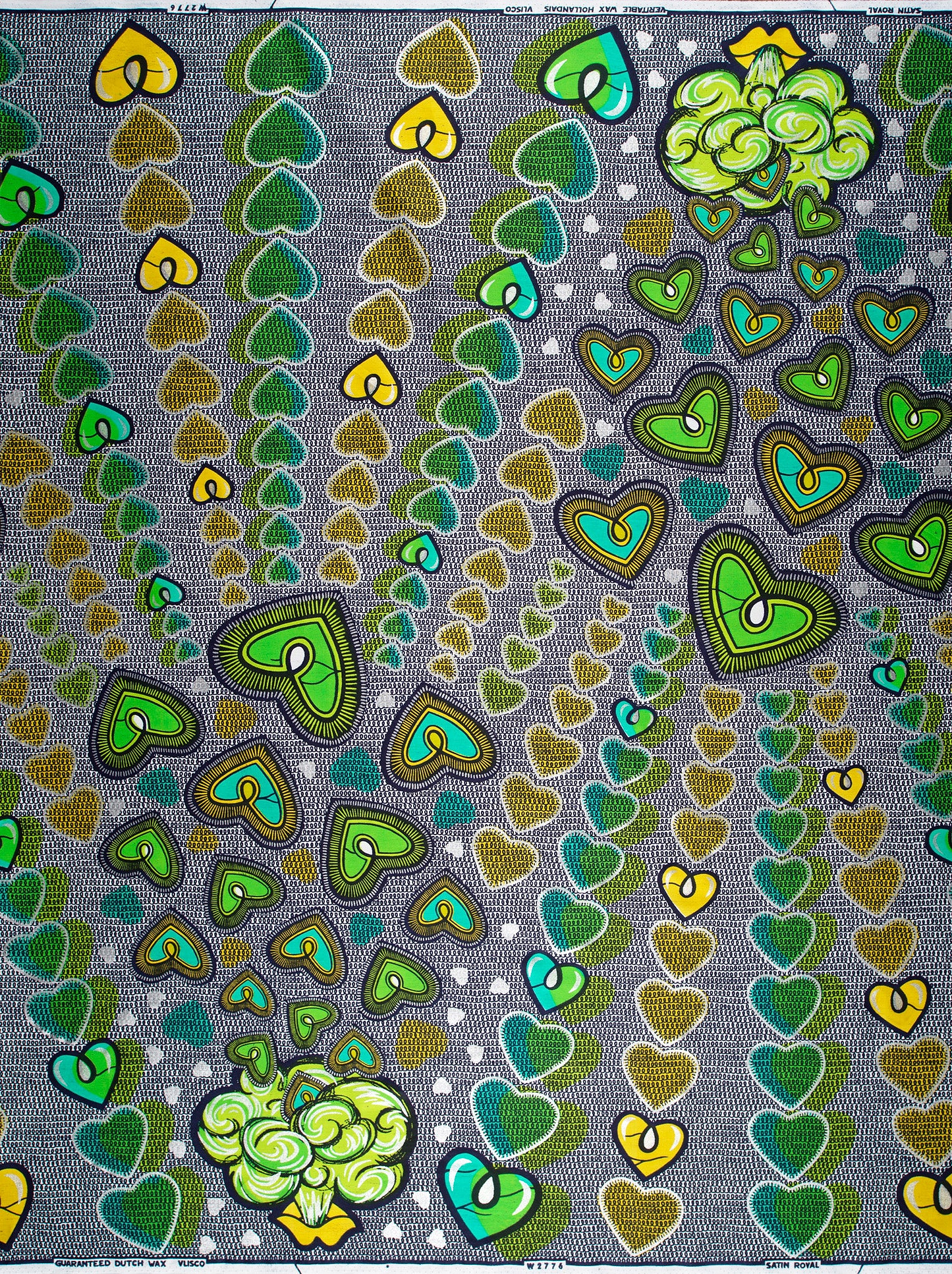Vibrant green yellow heart-patterned african satin royal vlw2776.004