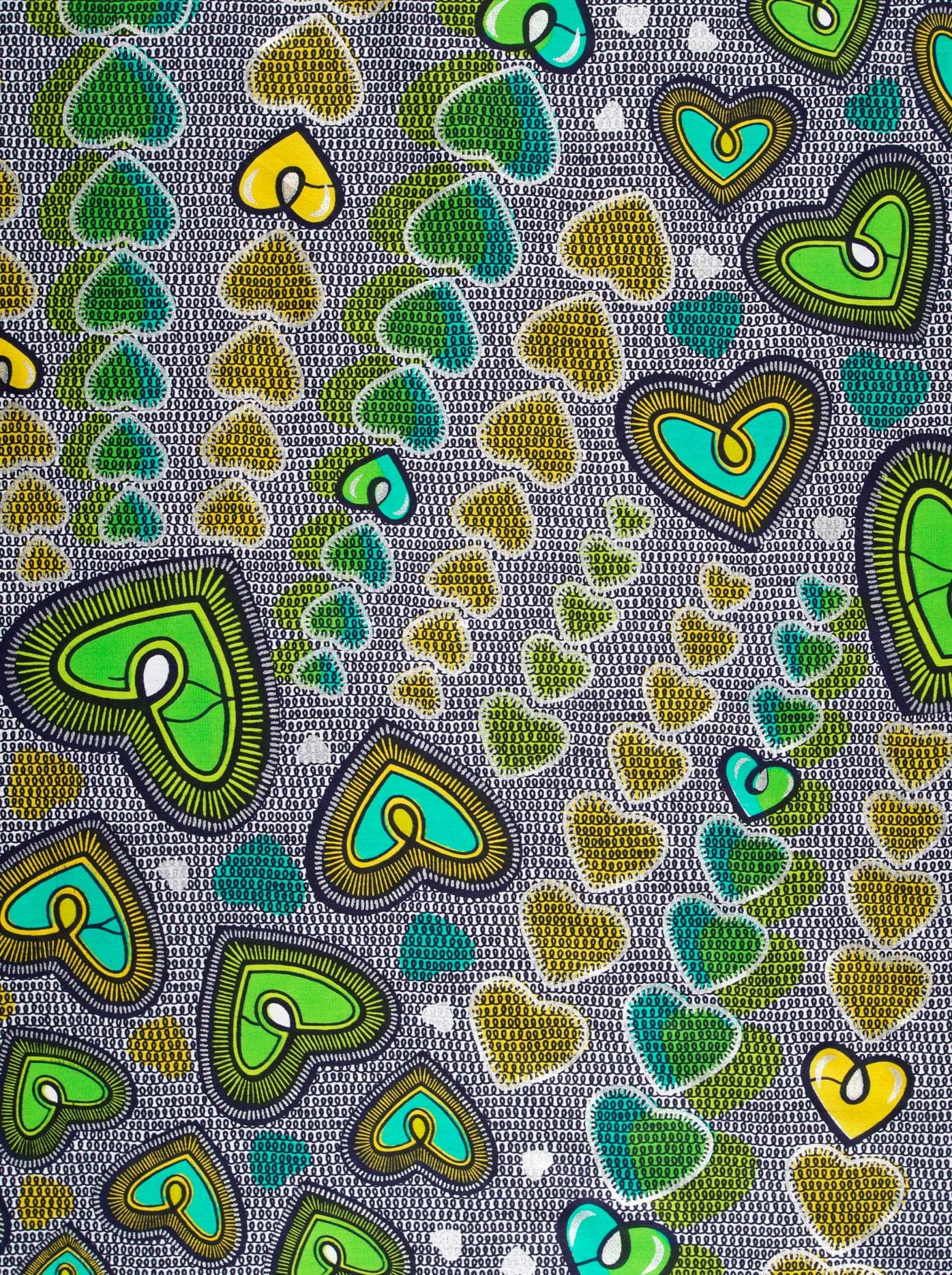 Vibrant green teal heart-patterned fabric satin royal vlw2776.004