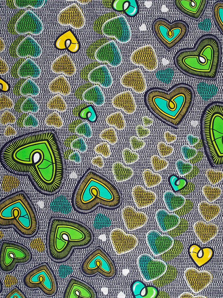 Vibrant green teal heart-patterned fabric satin royal vlw2776.004