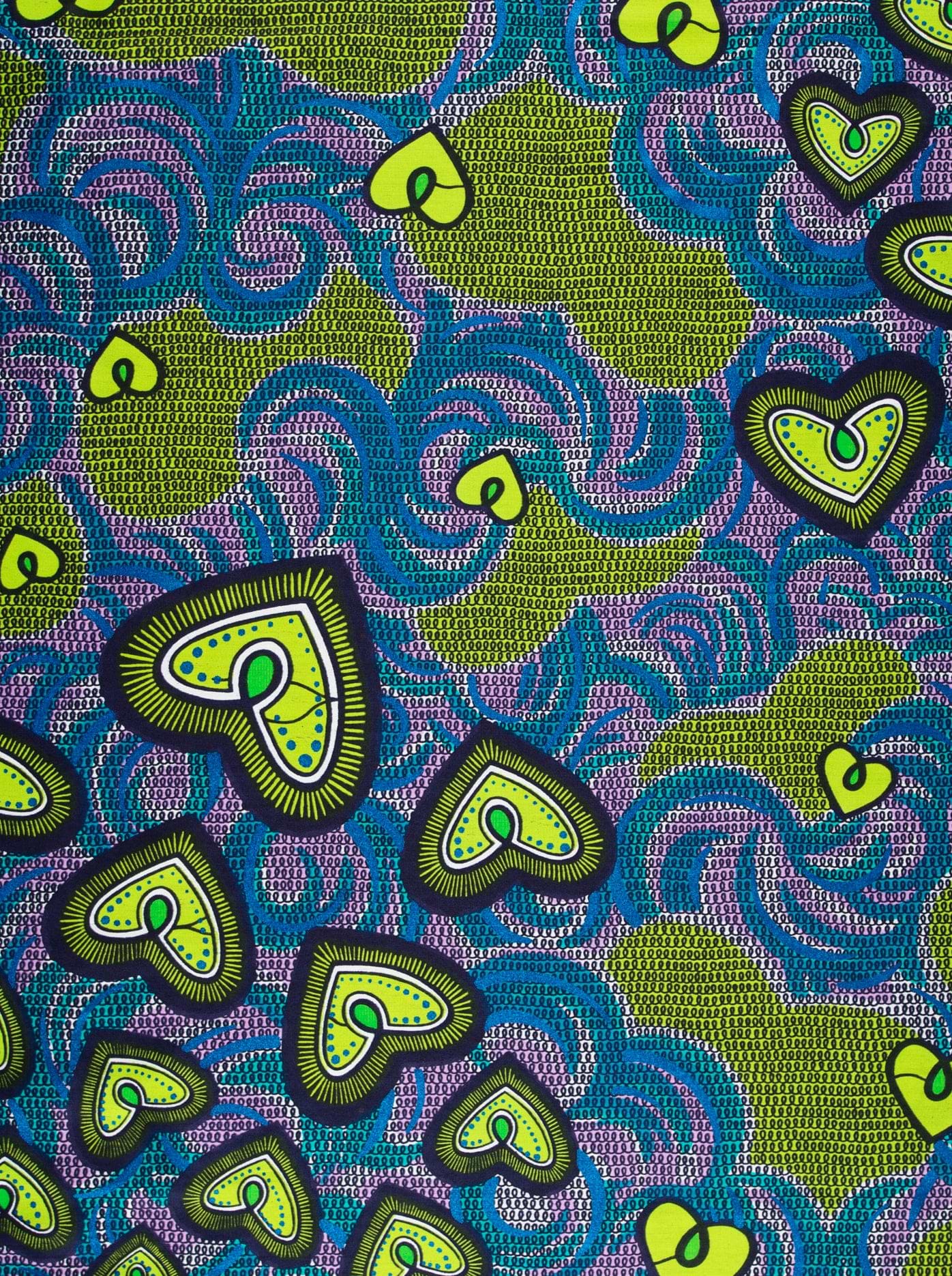 Vibrant green heart-shaped motifs black satin royal vlw2776.007