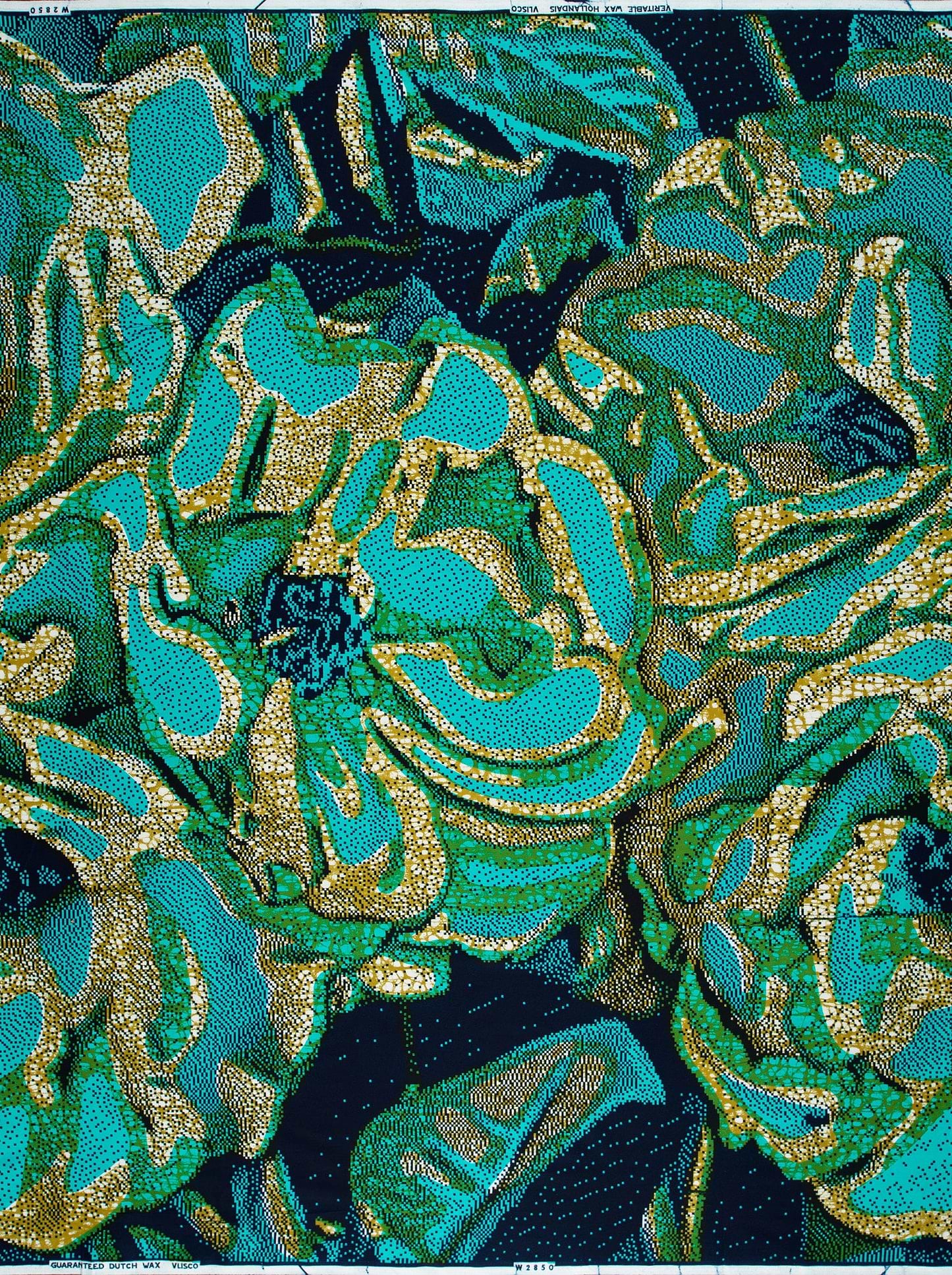 Vibrant teal gold floral fabric wax hollandais vlw2850.002
